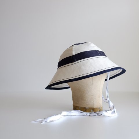 ＊sold＊セーラーハット ボーダー リネン 【 白 に 紺 】 マリンスポーツ ／ sailor hat linen