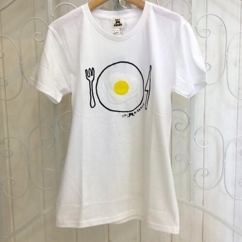 【処分SALE】【レディース】目玉焼きあっぷりけTシャツ　ホワイト<日本製>