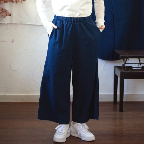 Linen＆Cotton　夏の藍染ワイドパンツ