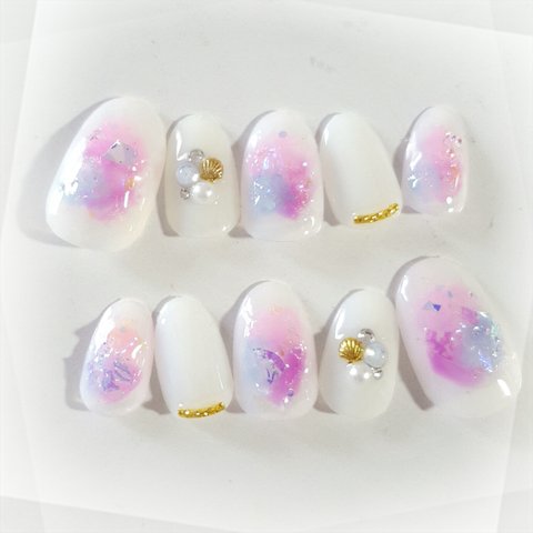 オーロラ塗りかけネイル Pink×Shell