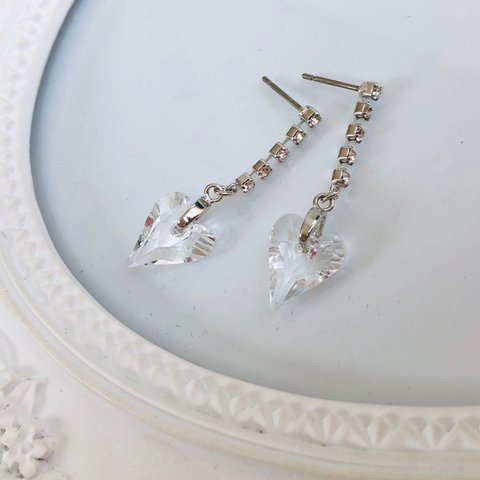 Swarovski ハートのクリスタルピアス