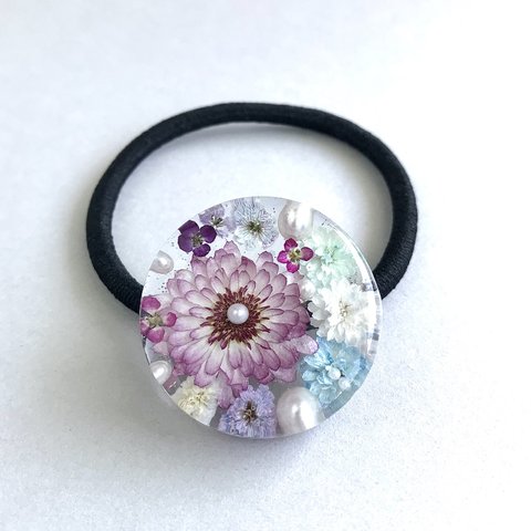 お花 ヘアゴム レジン マーガレット コデマリ 