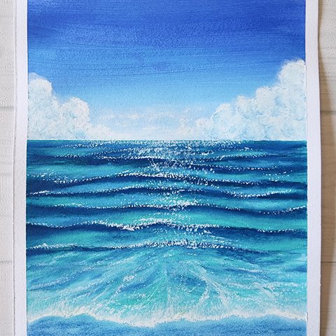 アクリル画　海　風景画　パステル画　アート　絵　