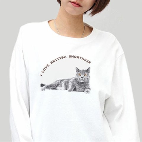 ブリティッシュショートヘア 猫 の 長袖 Tシャツ/メンズ レディースあります 猫好きへの ギフト に 選ばれています