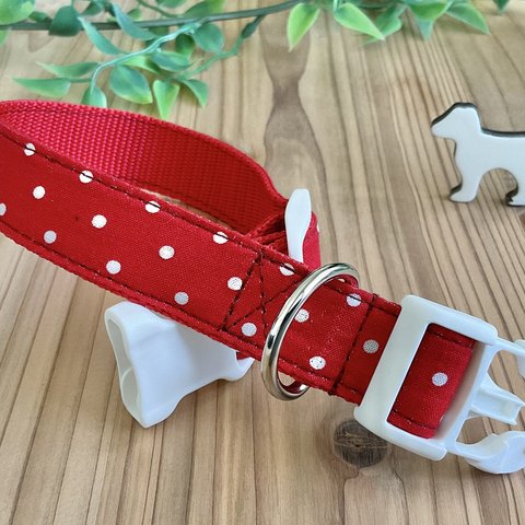 犬　首輪　水玉　定番　レッド　小型犬　中型犬　ハンドメイド