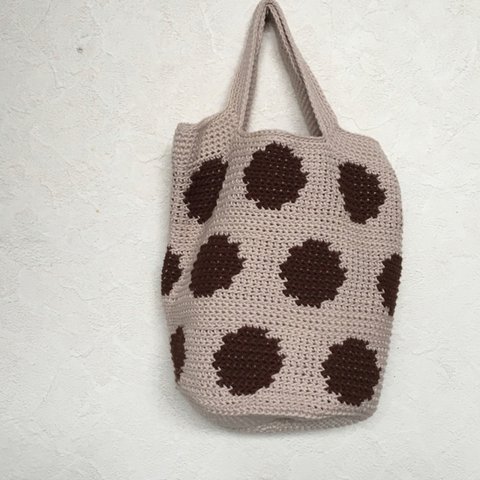 〝ちょっとそこまで〟水玉bag  ベージュ×こげ茶