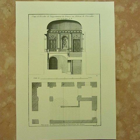 ベルサイユ宮殿の、建築図面  王妃間の階段     A3サイズ    F-19