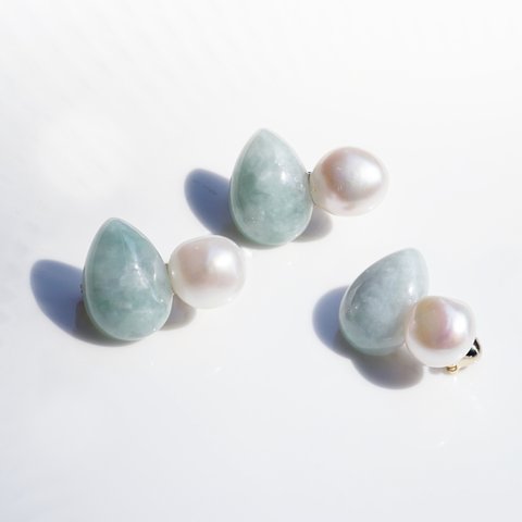 ビルマ産翡翠とバロック淡水真珠のブローチ　～楊貴妃