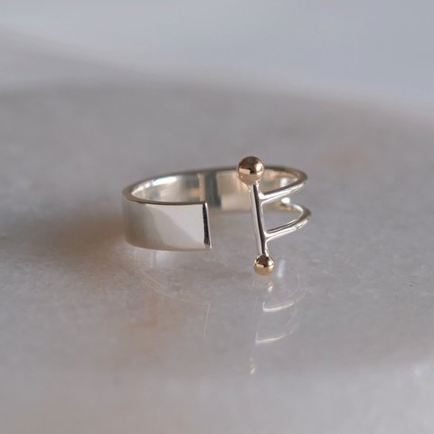 New!K10YG×silver925　double point ring　コンビカラーリング　10金　シルバー