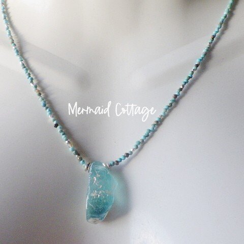 *sv925* Ocean Romanglass Necklace ローマングラスと極少ターコイズのネックレス