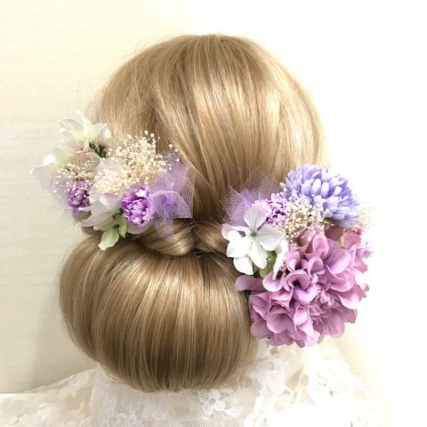 ☆SALE☆～紫ダリアとカスミ草のヘッドドレス～53-1