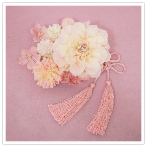 スワロ付き髪飾り 成人式 結婚式 卒業式 花飾り 桜 