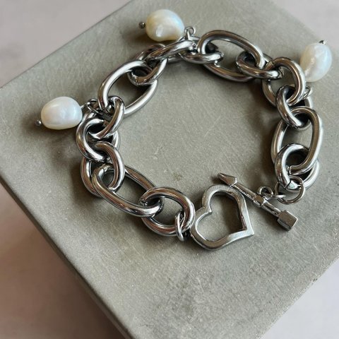 pearl &heart bracelet silver #36