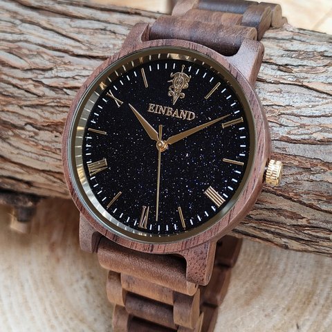 【木製腕時計】EINBAND Reise『夜空の文字盤』ブルーサンドストーン × Walnut 【40mm】