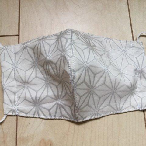 絹　マスク　普通サイズ　B　着物布地　絹×絹　麻の葉柄