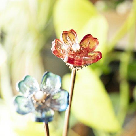 透明感溢れるガラスのサクラ 桜 かんざし　さくら　ヘアアクセサリー　