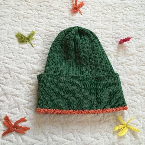 cotton knit cap 〜green&orange〜 子供、大人S