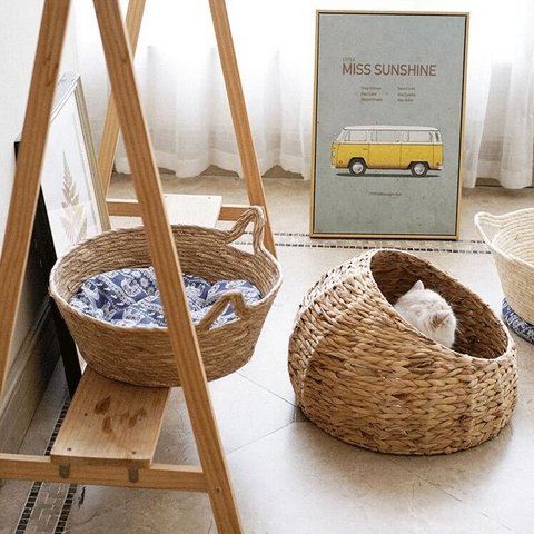 手編み犬用/猫用ランタンベッド　天然素材