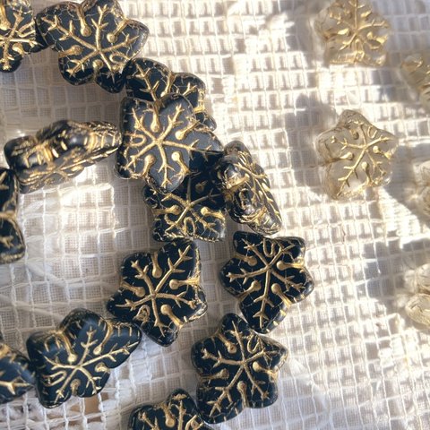 【2コセット】JIRI＊IVANA#czech beads#チェコビーズleaf17✖️16㍉ jet black/bronze