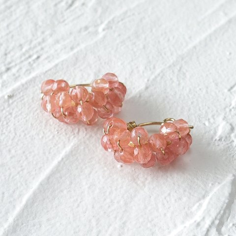 送料無料14kgf Cherry Quartz wrapped hoop pierced earring/earring フープピアス