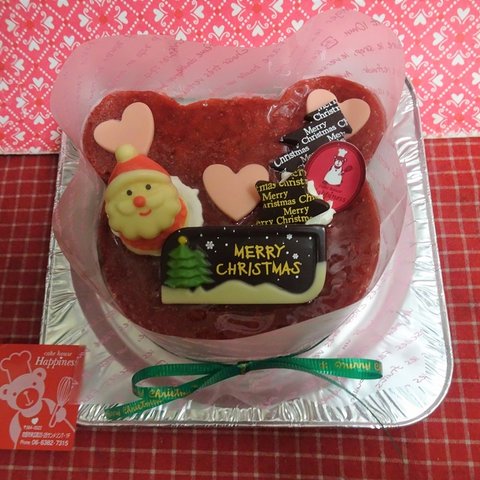 5号くまさん型クリスマス☆イチゴのレアチーズケーキ♪