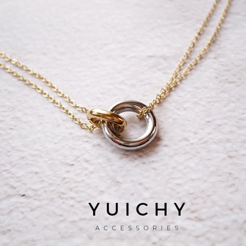 サークルリング　double-ring necklace. ダブルリング　シルバー×ゴールド