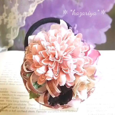 *＊Kazariya*＊ピンクベ－ジュお花達のヘアゴム*＊