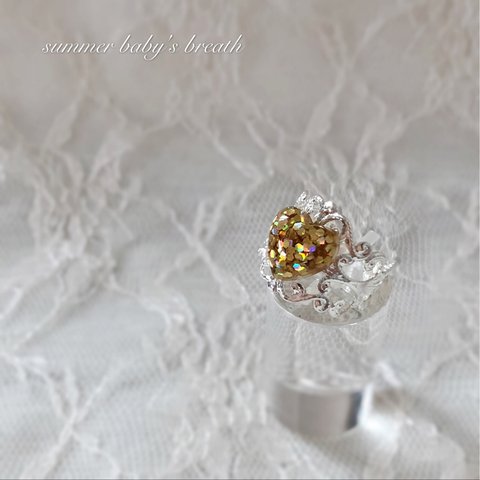 再販♡lamé jewel heart gold♡silver 透かしパーツのリング