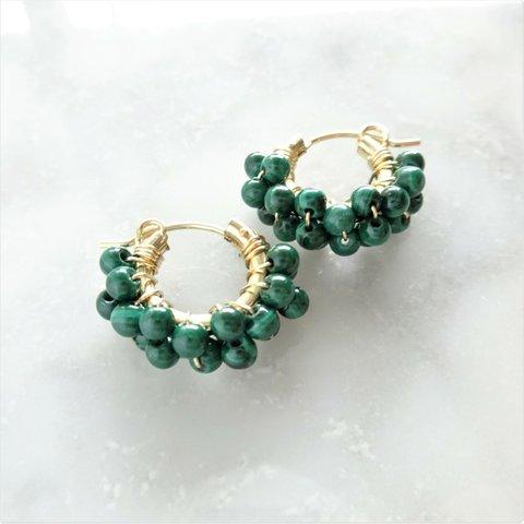 送料無料 14kgf Malachite wrapped pierced earring / earring フープピアス