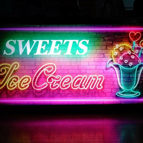 アメリカン スイーツ アイスクリーム ソフトクリーム 看板 置物★LED2wayライトBOX