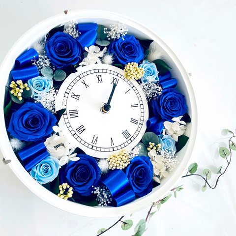 母の日＊誕生日＊結婚祝い＊美しいロイヤルブルーローズ時を刻む花時計