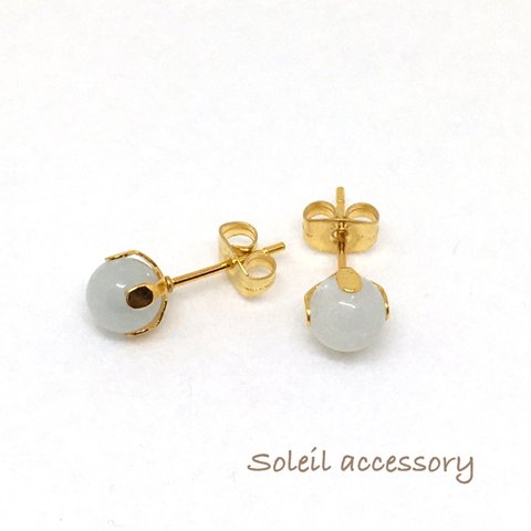 613【アクアマリン】天然石一粒ピアス＊6mm＊サージカルステンレス