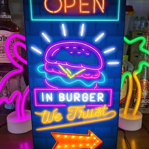 【Lサイズ】ハンバーガー カフェ ダイナー BAR サイン ランプ 看板 置物 アメリカン ライトBOX 電飾看板 電光看板