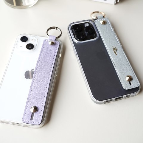 iPhone クリア×革のベルト フランス産山羊革シュリー 本革 ハードケース TPU