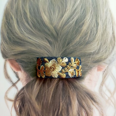 【008】インド刺繍　バレッタ　ポニーテール　ヘアアクセサリー