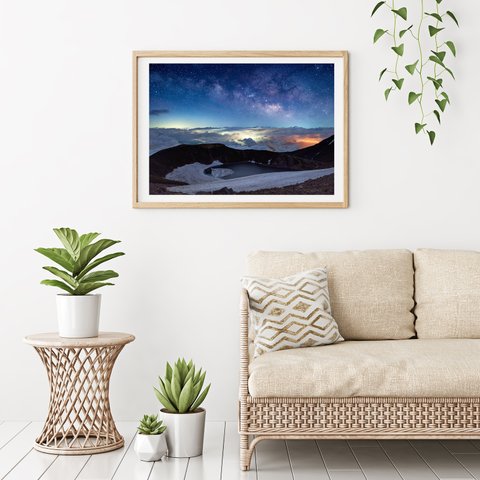 御嶽山から見る雲海と夏の天の川　インテリアアートポスター　071
