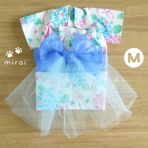 小～中型犬用浴衣/紫陽花③白×ピンク×ブルー Mサイズ n-0190シリーズ