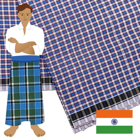   【商用可】南インドの涼しいボトムズ ルンギ布「STITCHED（縫い合わせ済み）」 94