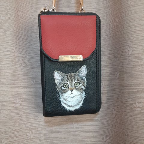 【再販なし】お財布付きスマホポシェット　キジシロ猫ちゃん