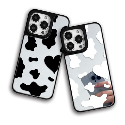 Cow♡　牛柄×ハート　耐久性グリップミラーケース　iPhoneケース