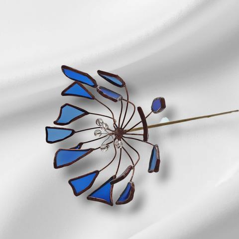 シーガラスアート　青い花　ステンドグラス雑貨　造花　インテリアアイテム　サンキャッチャー　窓辺　出窓飾り　送料無料