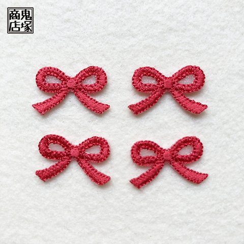 リボン結びの刺繍アップリケ　レッド