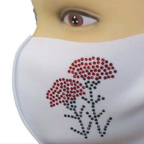 Shareki マスクアクセサリー アイロンで付ける キラキララインストーン ホットフィックスマスク 母の日 カーネーション マスク ギフト hf-carnation2-mask