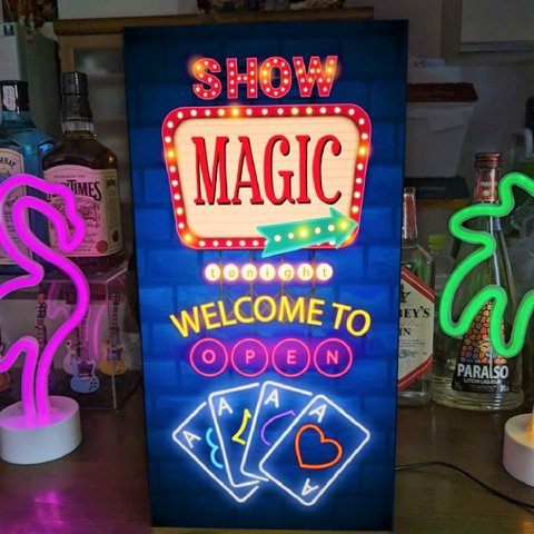 【Lサイズ】マジック 手品 マジシャン トランプ マジックバー ポーカークラブ サイン ランプ 看板 置物 雑貨 ライトBOX 電飾看板 電光看板