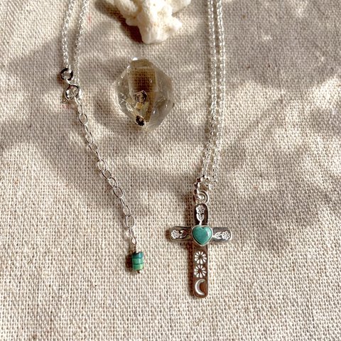  《silver925》 heart turquoise ✼ cross necklace ❃