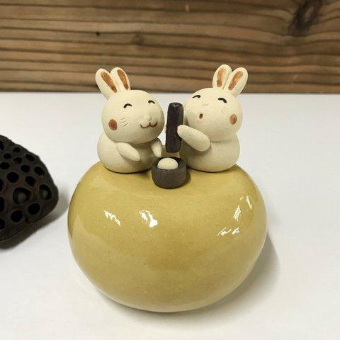 月とうさぎ　Ｊ-130　陶製　/Rabbit/兔子
