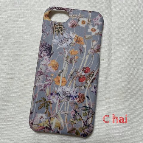 No.358 新柄　受注製作 リバティ　ワイルドフラワーズWild Flowers  グレー　iPhoneケース