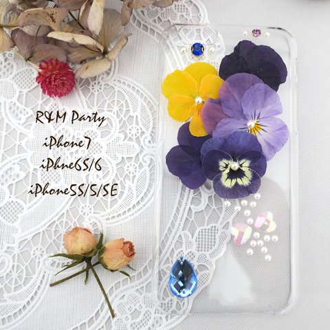 自作の押し花のスマホケース★ロイヤルブルー花束iPhone6/6S/7/6Plus/7Plus