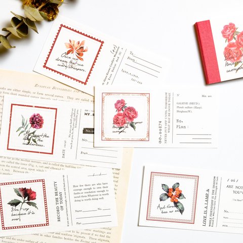 お花と英字のデザインペーパー　50枚　scarlet letters　[AZ946]