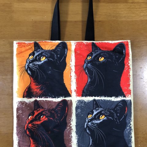 猫柄 ぺたんこBigトートバッグ 黒ネコ